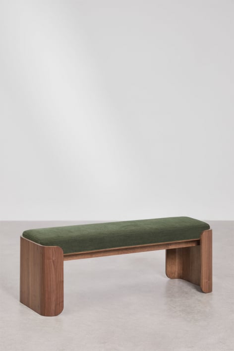 Panca 120 cm in legno di caucciù scuro e tessuto verde oliva intenso Lofren