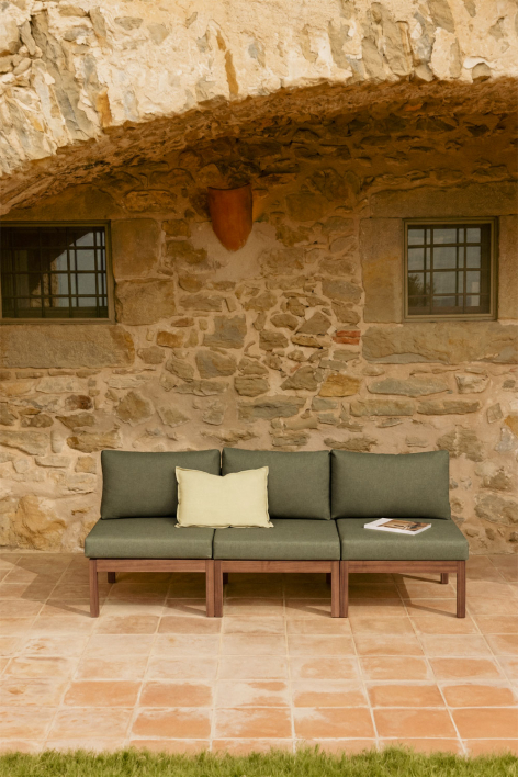 Divano modulare da giardino a 3 pezzi in legno di acacia Branson - Verde Oliva Intenso - Marrone Acacia Scuro