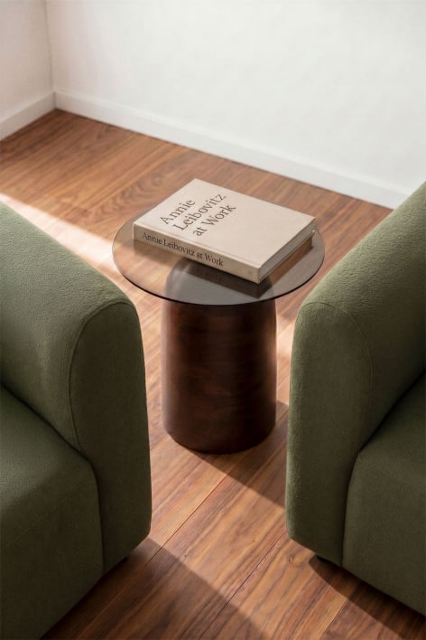 Tavolino laterale rotondo Ø40 cm Alliser - Marrone Legno Scuro