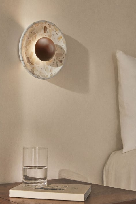 Aplique da parete Ø25 cm LED in pietra naturale e legno Giuliano