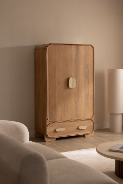 Armadio in legno di mango e pietra naturale Kivalina - Travertino - Legno di mango