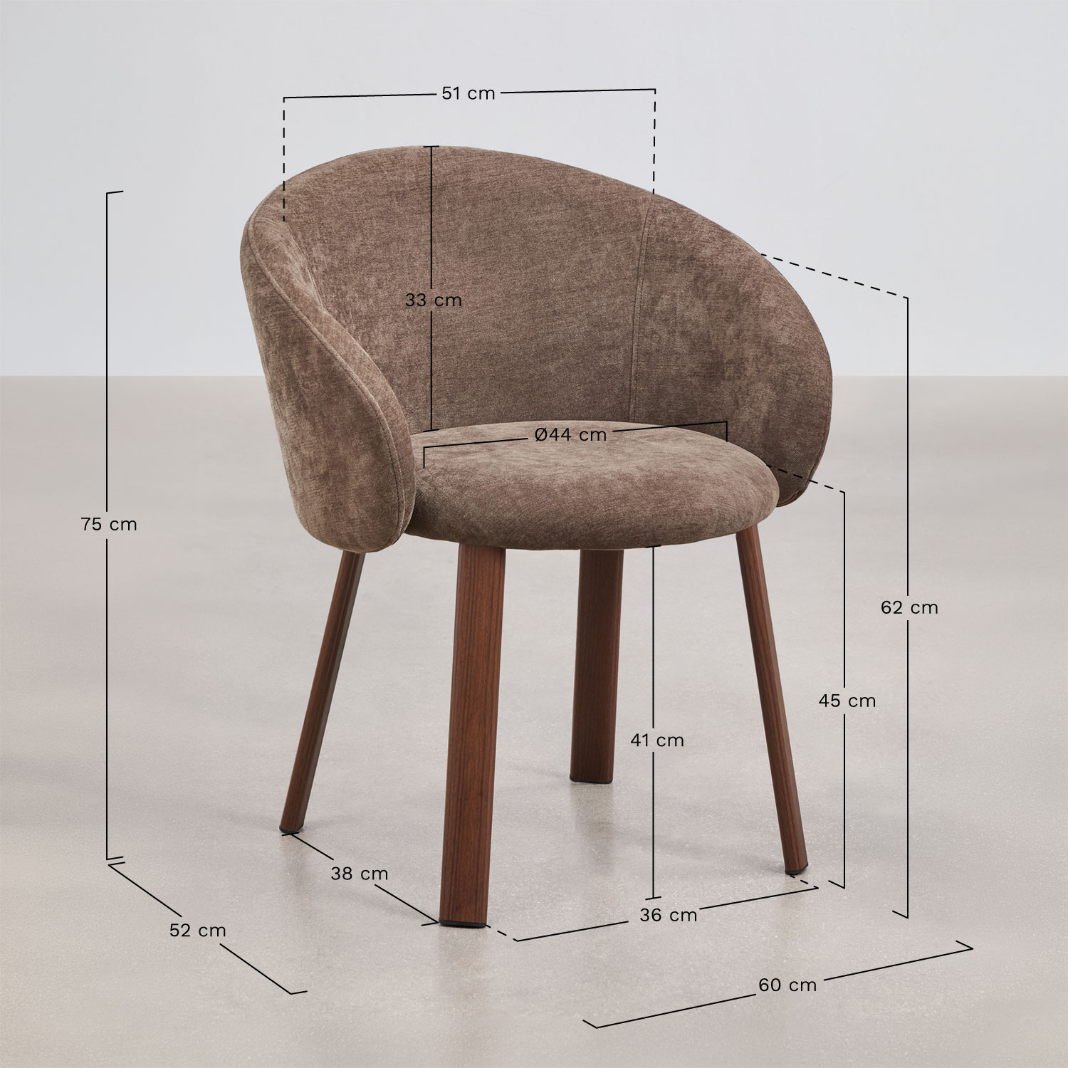 Set di 2 sedie da pranzo imbottite Nairea, MISURE