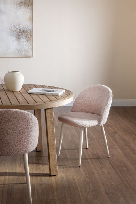Sedia da pranzo imbottita e in acciaio Kana - Bouclé Rosa