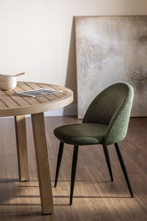 Sedia da pranzo imbottita e in acciaio Kana - Bouclé Verde Army