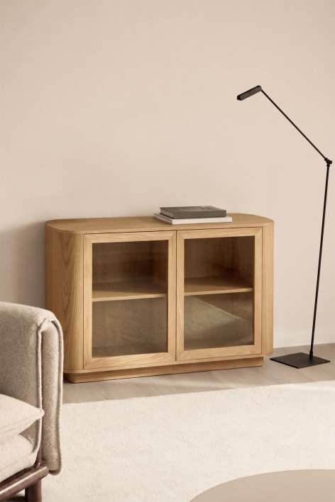 Credenza rettangolare 130x40 cm in MDF marrone rovere e vetro Walia