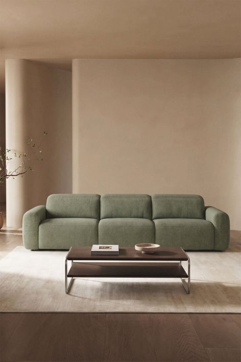 Divano reclinabile ed elettrico a 3 posti rivestito Peggy - Bouclé Verde Salvia