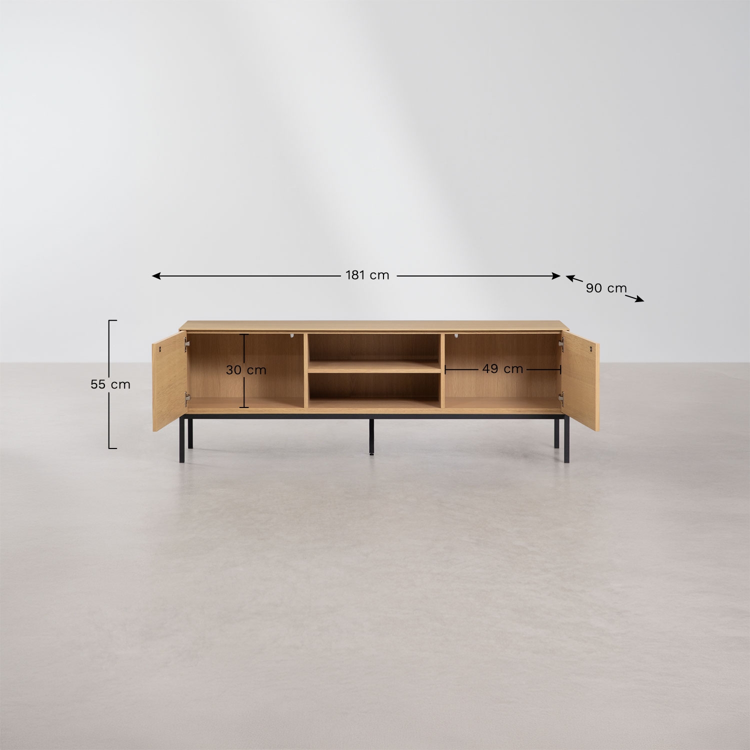 Mobile TV 160x40 cm in MDF e impiallacciatura di rovere Bromley, MISURE