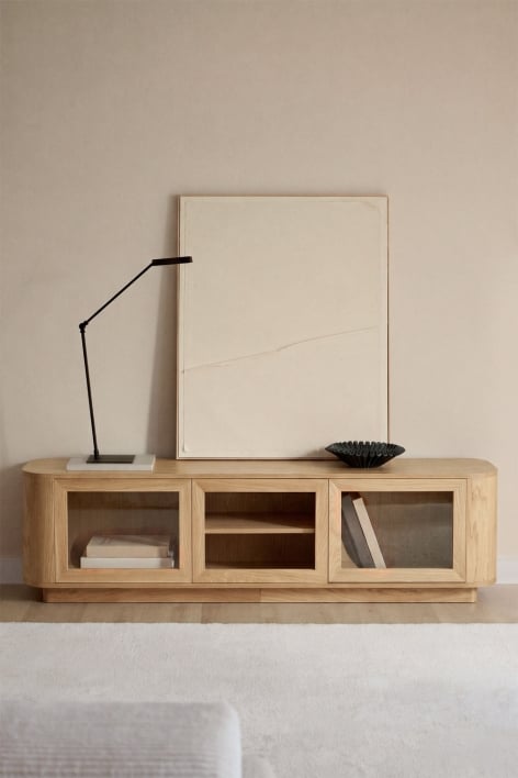 Mobile TV 180x40 cm in MDF marrone rovere e vetro temperato Walia