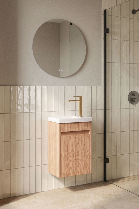 Set di mobili da bagno sospesi in legno con lavabo integrato Narek - Marrone Frassino