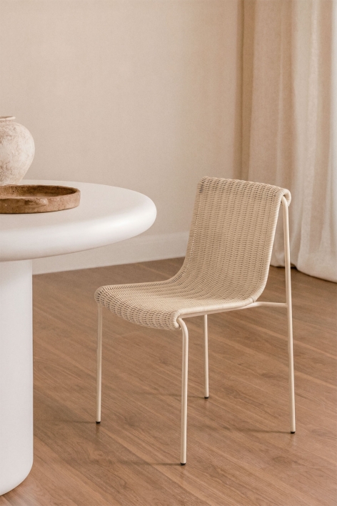 Sedia da pranzo in rattan sintetico e acciaio Revia - Tapioca Beige