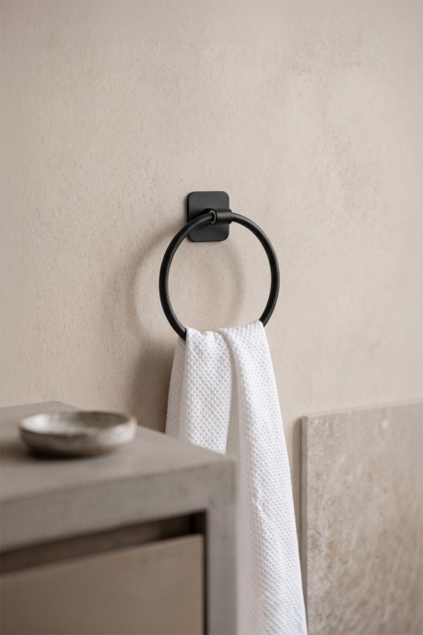 Portasciugamani adesivo da parete Ø15 cm per bagno in acciaio inossidabile nero opaco Ondreli - Nero Opaco