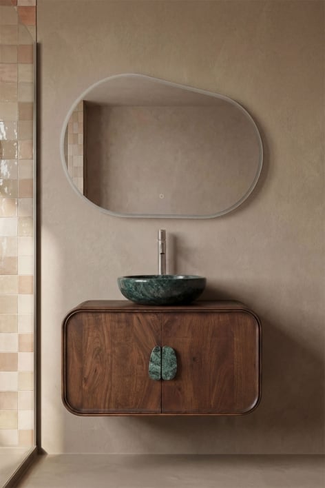 Set di mobili da bagno sospesi 95x45 cm in legno di mango e pietra naturale Kivalina