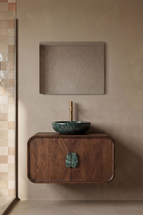 Set di mobili da bagno sospesi 95x45 cm in legno di mango e pietra naturale Kivalina