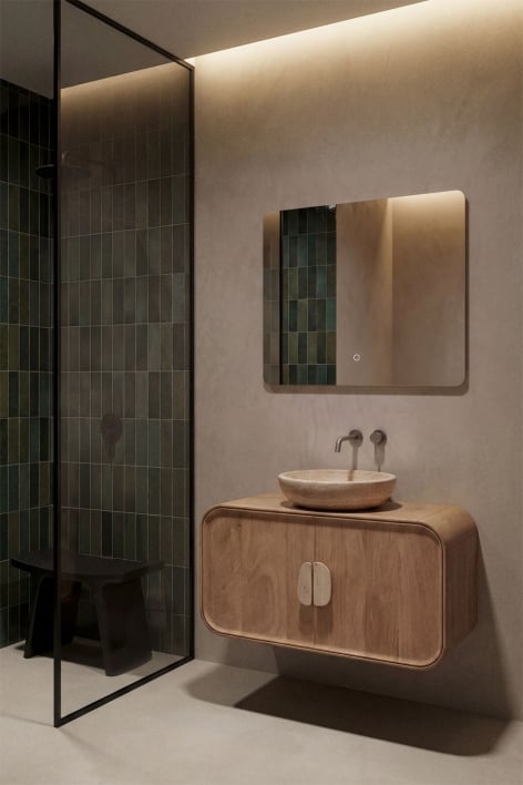 Set di mobili da bagno sospesi 95x45 cm in legno di mango e pietra naturale Kivalina