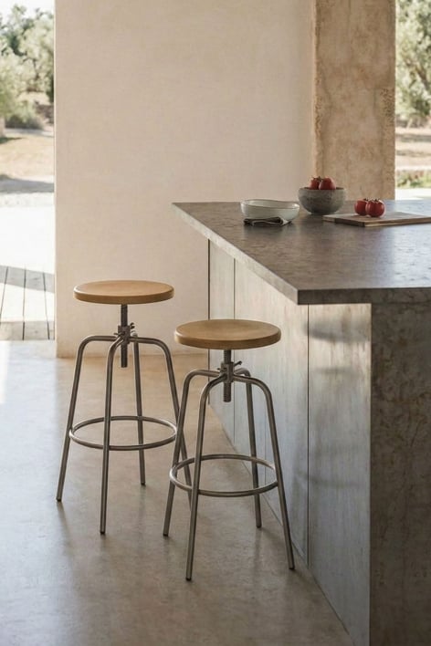 Sgabello alto regolabile in acciaio inossidabile e legno di faggio Bangalore