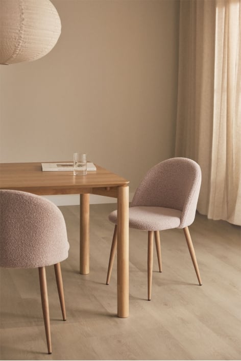 Sedia da pranzo imbottita e in acciaio Kana - Bouclé Rosa