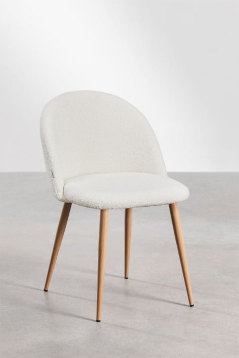 Sedia da pranzo imbottita e in acciaio Kana - Bouclé Bianco