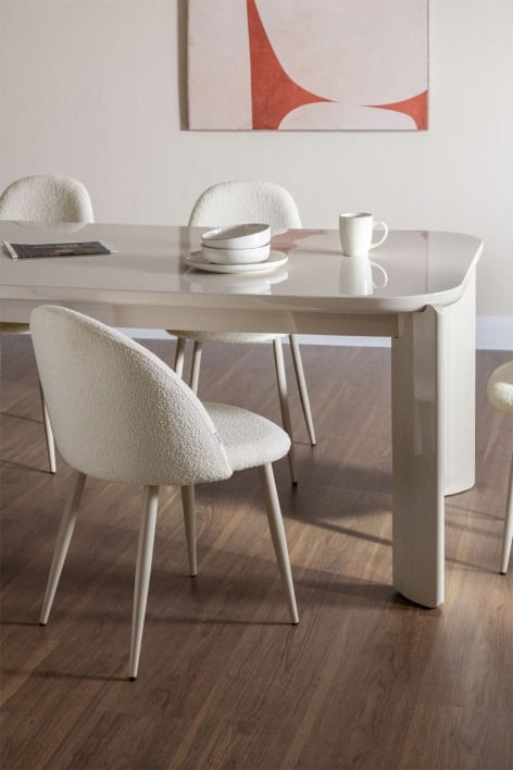 Sedia da pranzo imbottita e in acciaio Kana - Bouclé Bianco