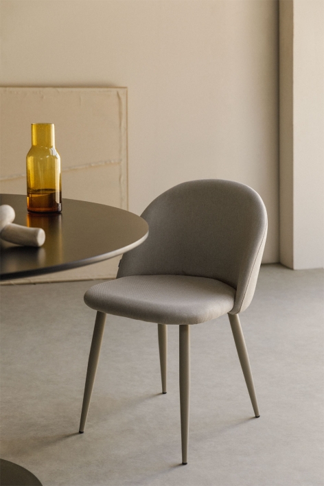 Sedia da pranzo imbottita e in acciaio Kana - Lino Marrone Moka