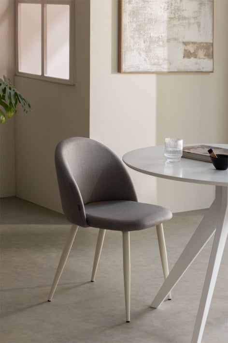 Sedia da pranzo imbottita e in acciaio Kana - Lino Grigio Cemento