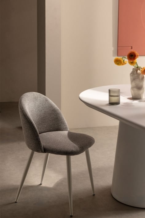 Sedia da pranzo imbottita e in acciaio Kana - Tessuto Marrone Sabbia