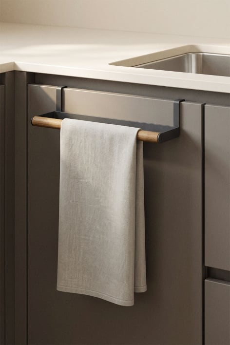 Supporto per strofinacci da cucina in ferro e legno di caucciù Celine - Grigio Grafite