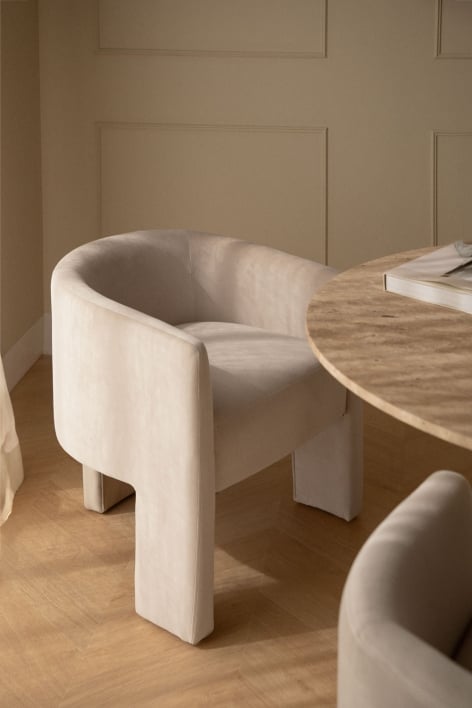 Sedia da pranzo con braccioli imbottita Xastru - Velluto Beige