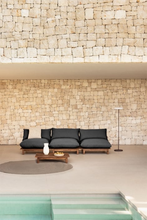 Set da giardino con divano modulare reclinabile a 3 pezzi e tavolino in legno di acacia Brina - Grigio Grafite