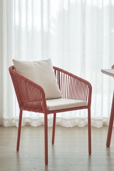 Sedia da pranzo con braccioli in corda intrecciata Arhiza Classic - Terracotta
