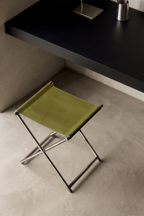 Sgabello basso pieghevole 50 cm in pelle e acciaio inossidabile Dravena - Verde Militare