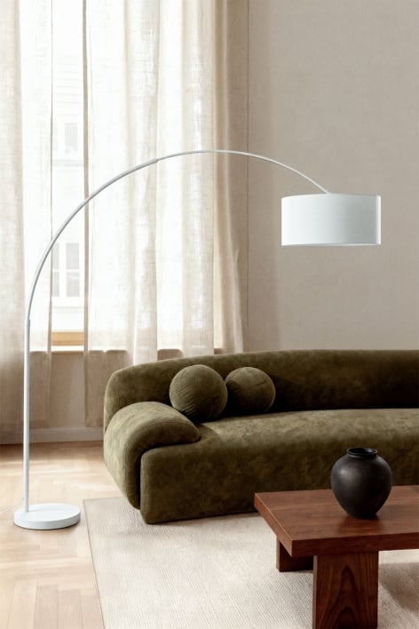 Lampada da terra in lino e ferro Vonera - Gardenia Bianco