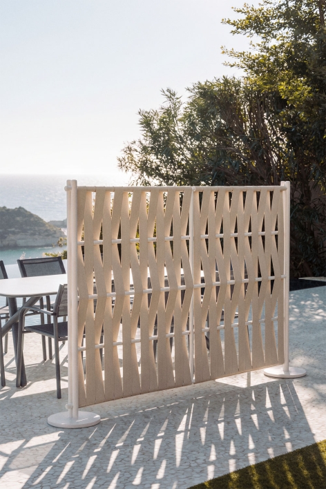 Paravento da giardino 160x120 cm in alluminio e corda beige mandorla Tunas