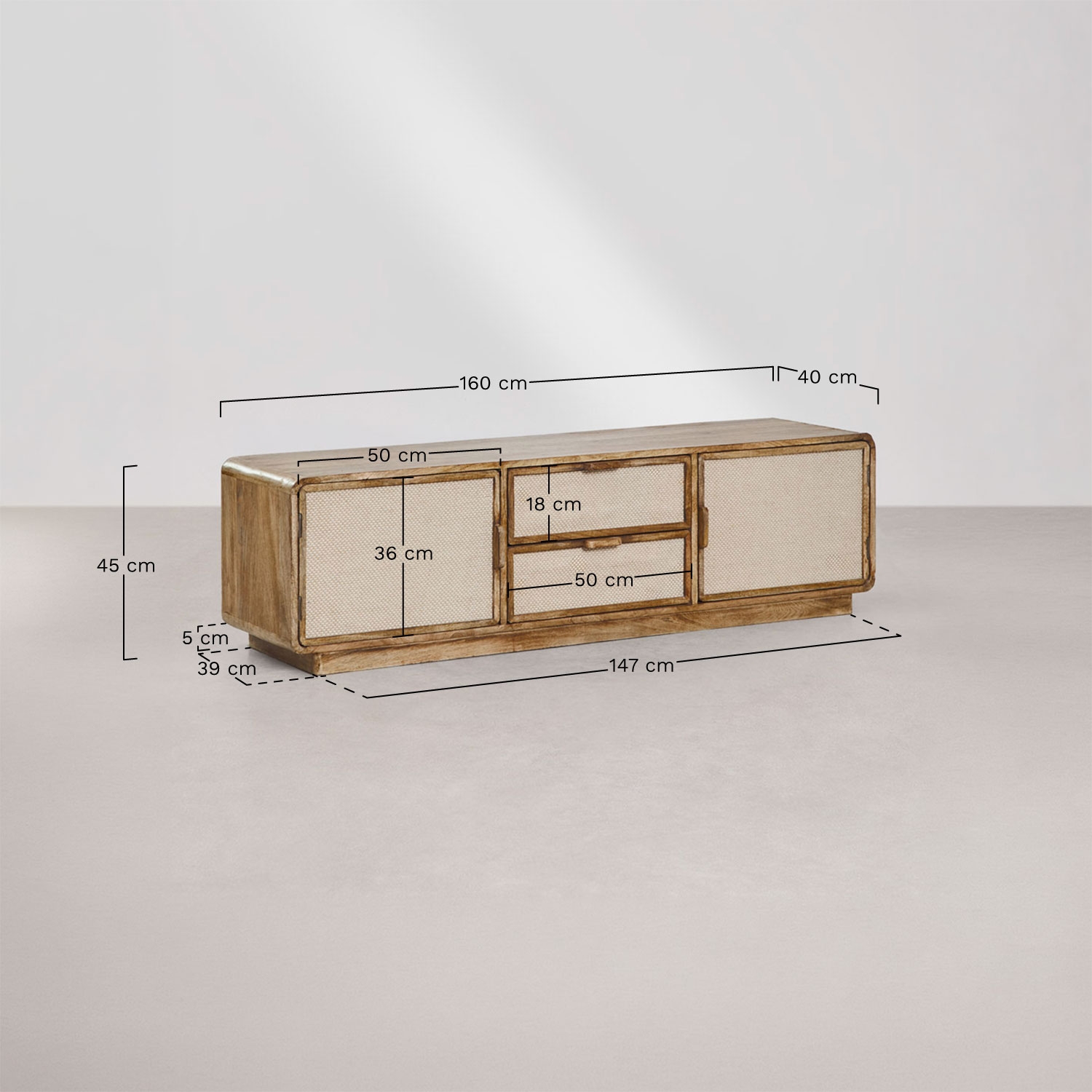 Mobile TV in legno di mango Abrams, MISURE