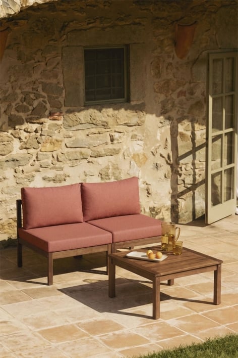 Set da giardino con divano modulare a 2 pezzi e tavolino in legno di acacia Branson - Terracotta - Marrone Acacia