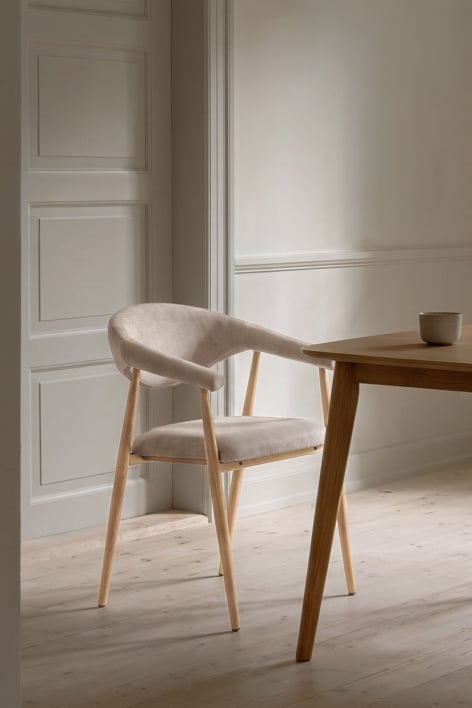 Sedia da pranzo con braccioli rivestita in tessuto Nervoxi - Tessuto Beige Crema