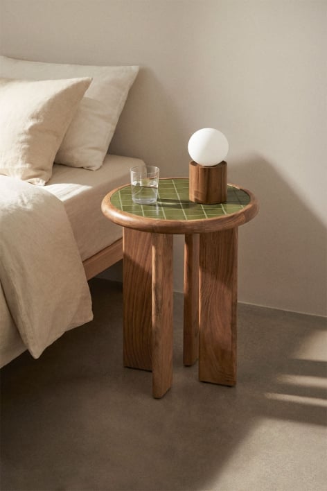 Pack da 2 comodini Ø40 cm in piastrelle e legno di acacia Aitana