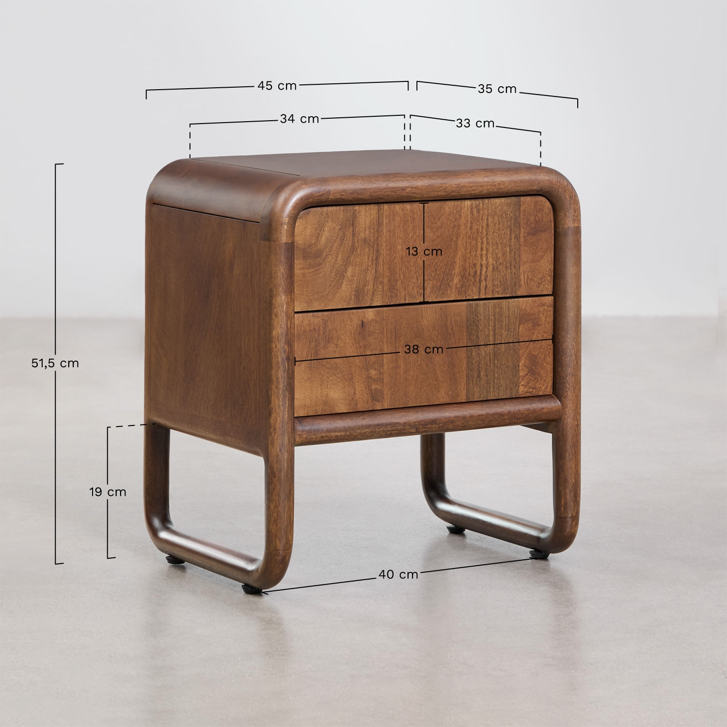 Set di 2 comodini 45x35 cm in legno di mango Maupaul, MISURE