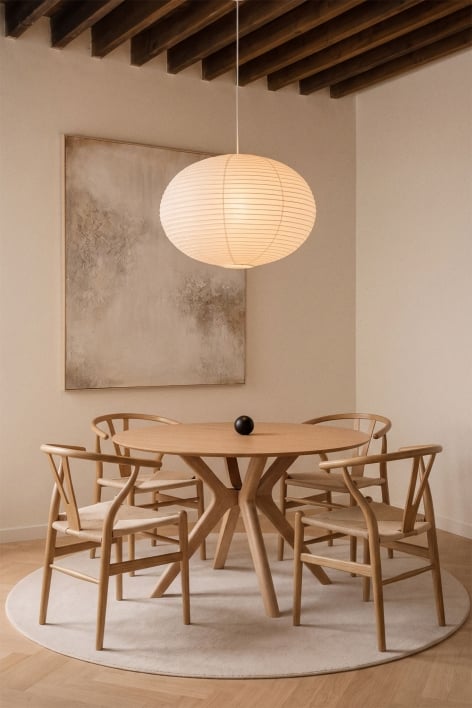 Tavolo da pranzo rotondo Ø120 cm in MDF e impiallacciatura in legno di caucciù Arnaiz