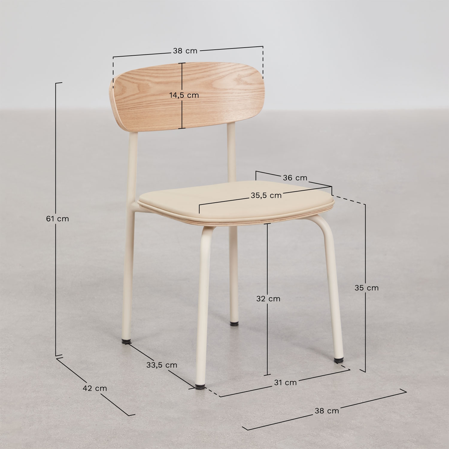 Sedia in ferro e legno Wilpier Kids, MISURE