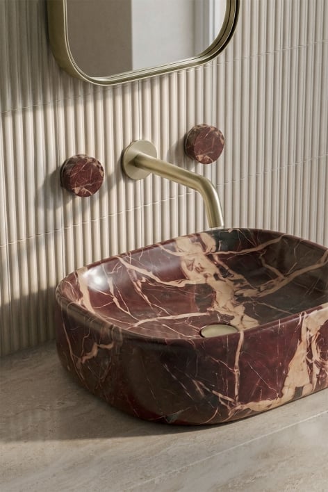 Set di rubinetto da lavabo incassato in pietra naturale Gilstoin e valvola di scarico per lavabo tipo Click-Clack in ottone Orve - Oro spazzolato