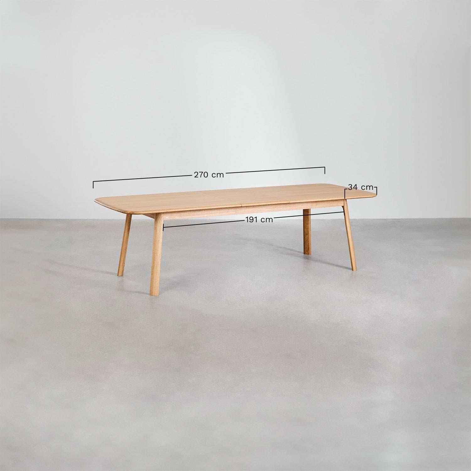 Set da tavolo allungabile 220-320x95 cm Treveris e 8 sedie da pranzo in legno di rovere Mara Signature, MISURE