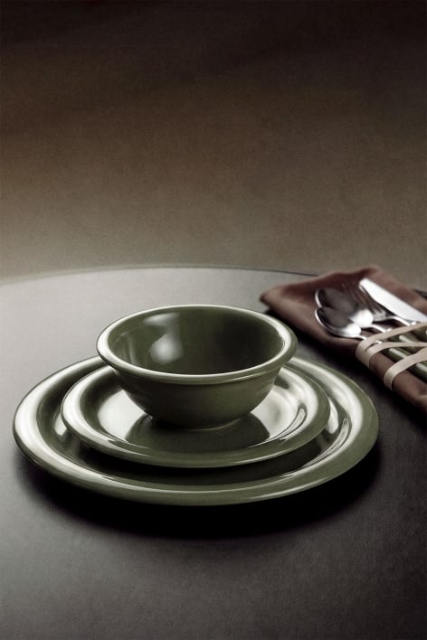 Set di 12 pezzi in new bone china Rylvane - Verde Olivastro Intenso