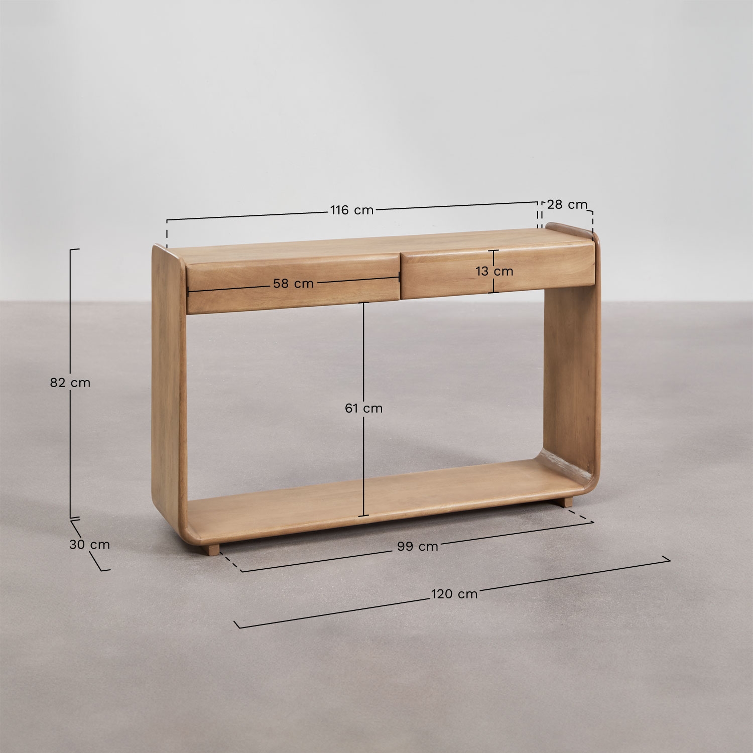 Consolle ingresso rettangolare 120x30 cm in legno Tinsley, MISURE