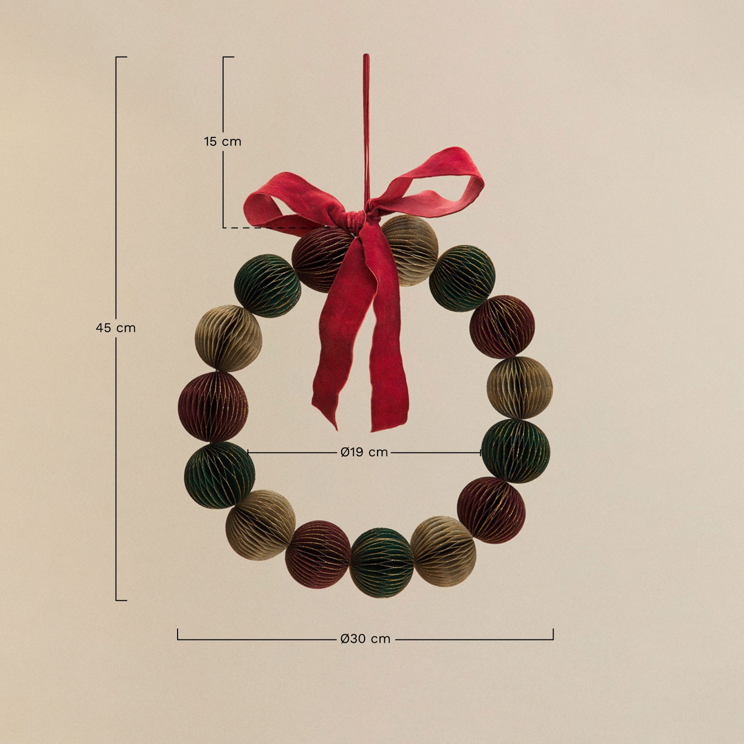 Corona decorativa di Natale Ø30 cm in carta Leino, MISURE