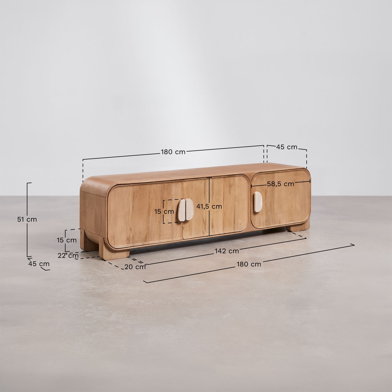 Mobile TV in legno di mango e pietra naturale Kivalina, MISURE