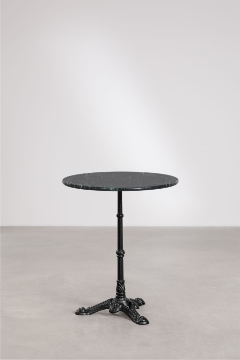 Tavolo da bar rotondo Ø60cm in pietra naturale Azteca - Marmo Verde Big Flower - Nero