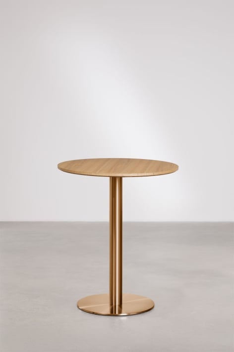 Round bar table in MDF Xiren - Marrone Legno Naturale - Oro Rosa Spazzolato