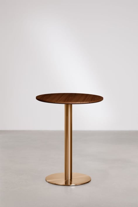 Round bar table in MDF Xiren - Marrone Legno Scuro - Oro Rosa Spazzolato