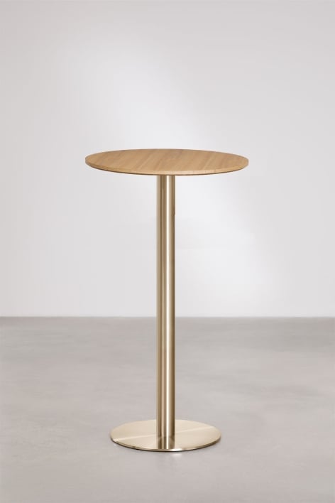 Tavolo alto da bar rotondo Ø60 cm in MDF Xiren - Marrone Legno Naturale - Oro Spazzolato