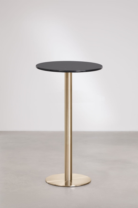 Tavolo alto da bar rotondo Ø60 cm in pietra naturale Xiren - Marmo Nero Marquina